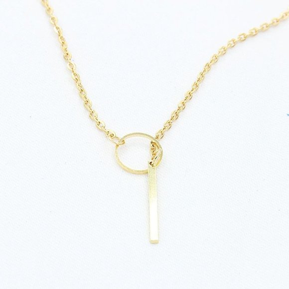Lariat Dainty Long Thin Chain Simple Circle Bar Y Drop Necklace Gold A0119 - Picture 8 of 12